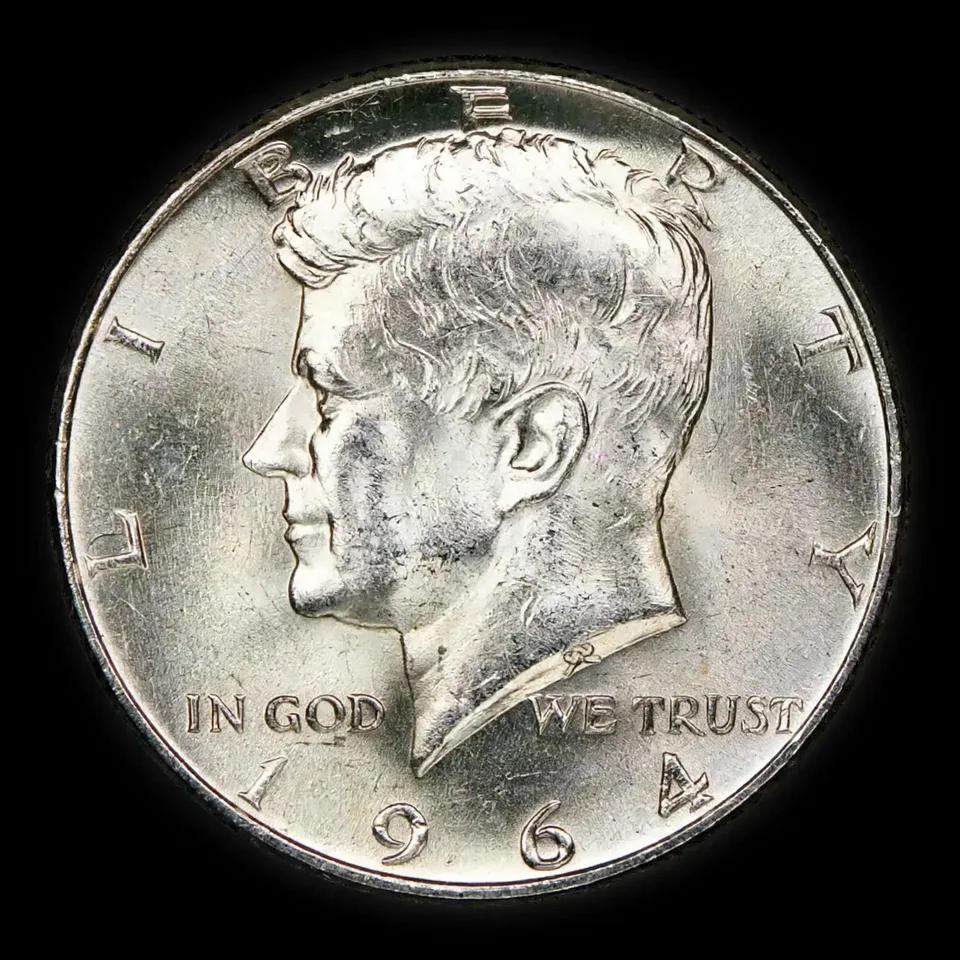 1964 Kennedy half dollar obverse — the only circulation Kennedy half struck in 90% silver