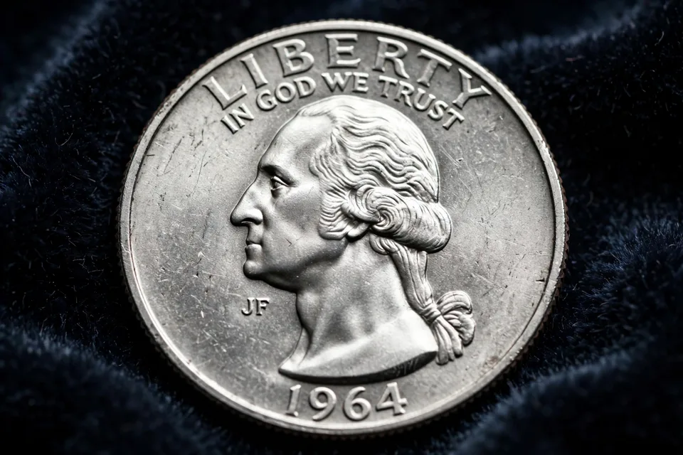 1964 Washington silver quarter obverse showing George Washington's profile — silver quarters (1932–1964) are worth $10+ for their silver content