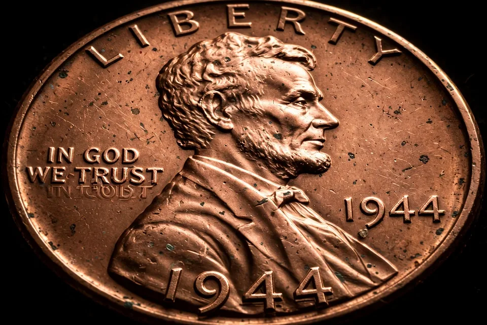 how to identify a doubled die coin — extreme macro of a Lincoln penny with doubled date and motto lettering