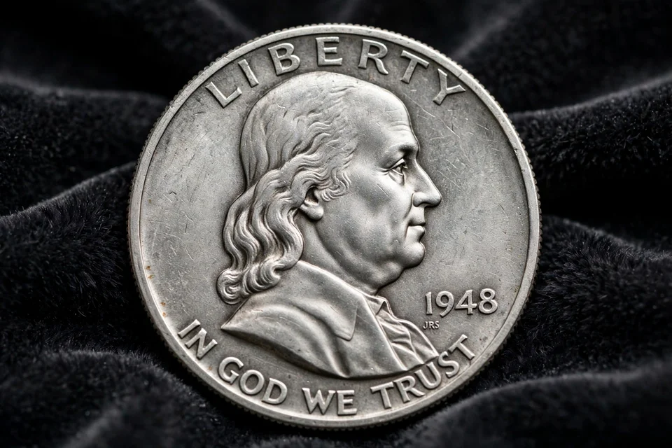 how much is a Franklin half dollar worth — 1948 Franklin half dollar obverse with Benjamin Franklin portrait and 1948 date