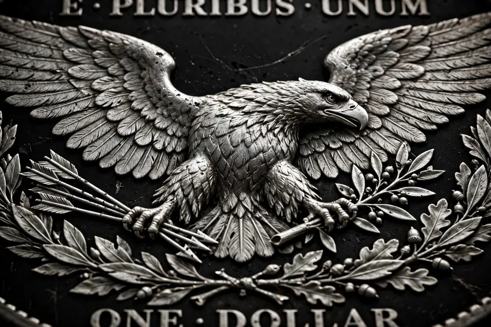 how to grade a coin — Morgan dollar reverse macro showing the eagle breast and wing feathers used to judge wear