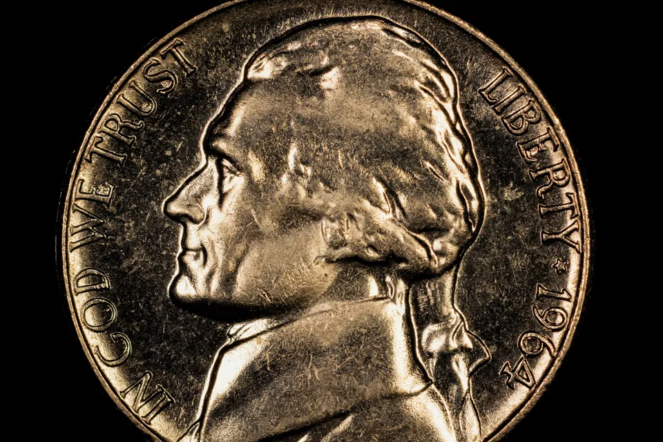 how much is a nickel worth — extreme macro of a Jefferson nickel obverse portrait