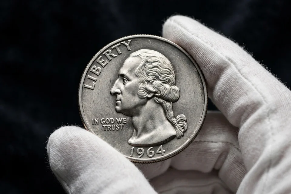 1964 Washington quarter obverse close-up — George Washington profile with 1964 date