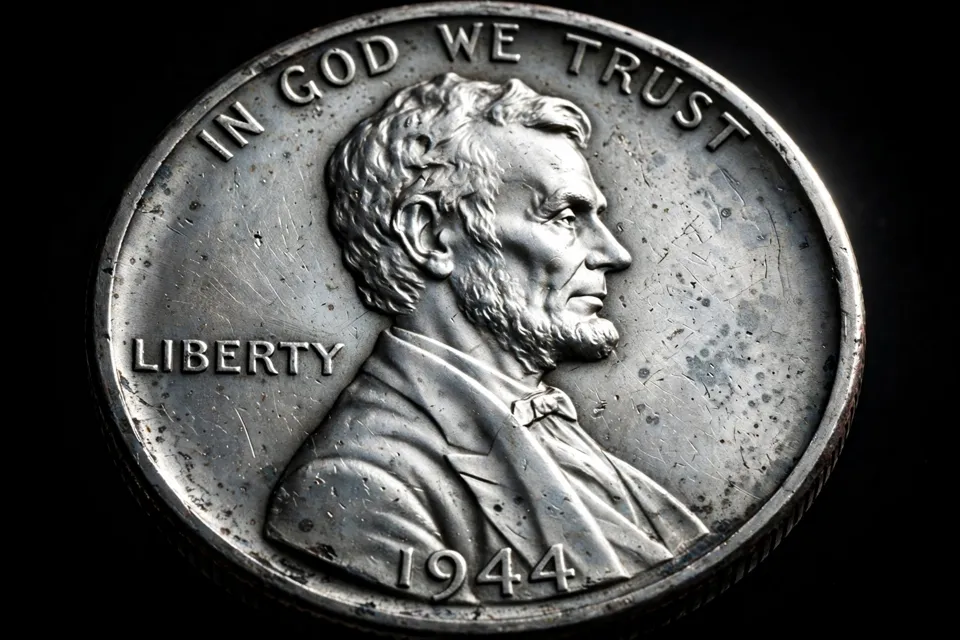1944 steel penny value — rare silver-gray 1944 steel wheat penny obverse